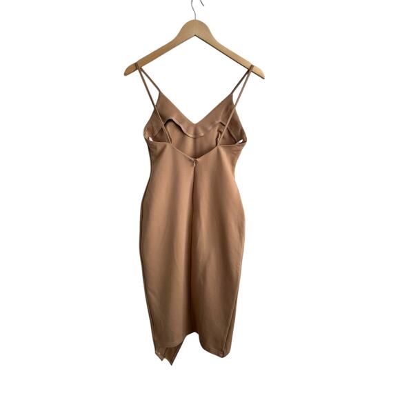 NEW Revolve About Us Camel Brown Asymmetrical Midi Bodycon Slit Dress Size XS - Picture 7 of 12